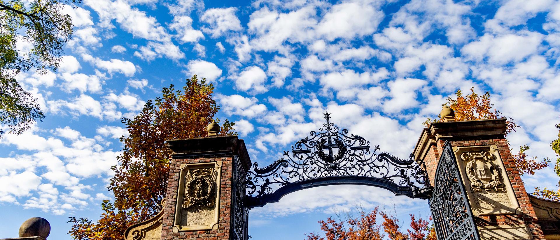 Harvard gate with blue sky